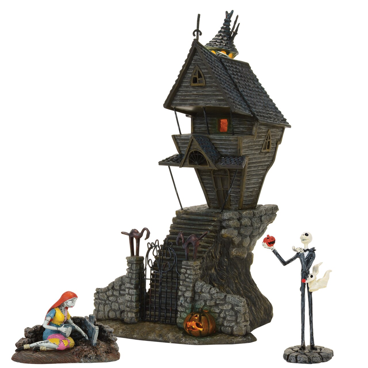 Department 56 Nightmare Before Christmas Village Jack's House with Jack & Sally Lit Village Building and Accessory Set, 3 Pieces
